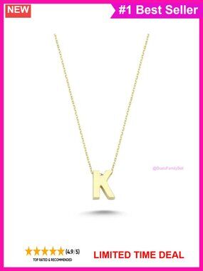 14k Solid Yellow Gold Initial Necklace Dainty Pendant Letter K 18 Inch